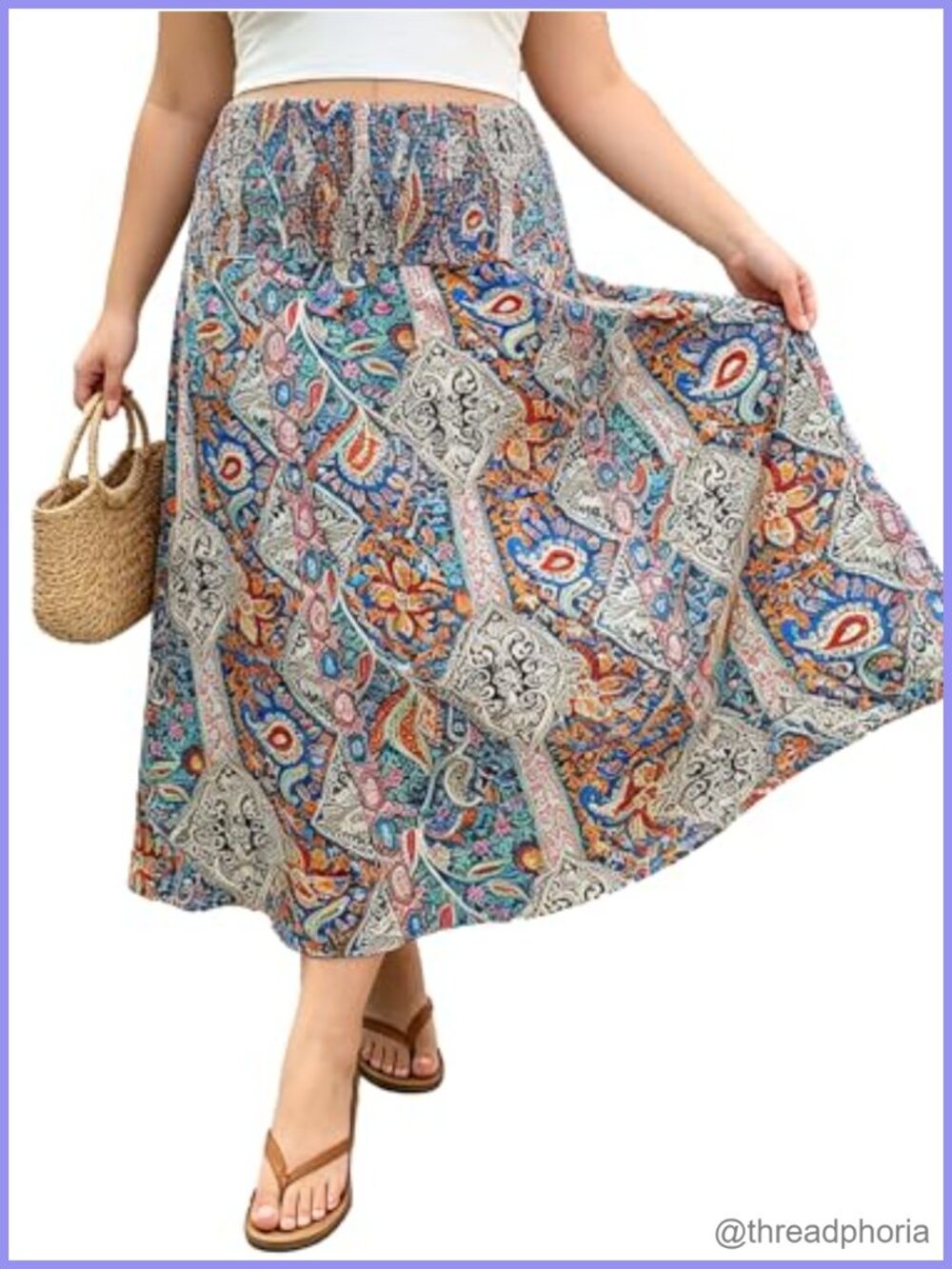 Plus Size Boho Maxi Skirt 100% Polyester High Waist A-Line Flowy